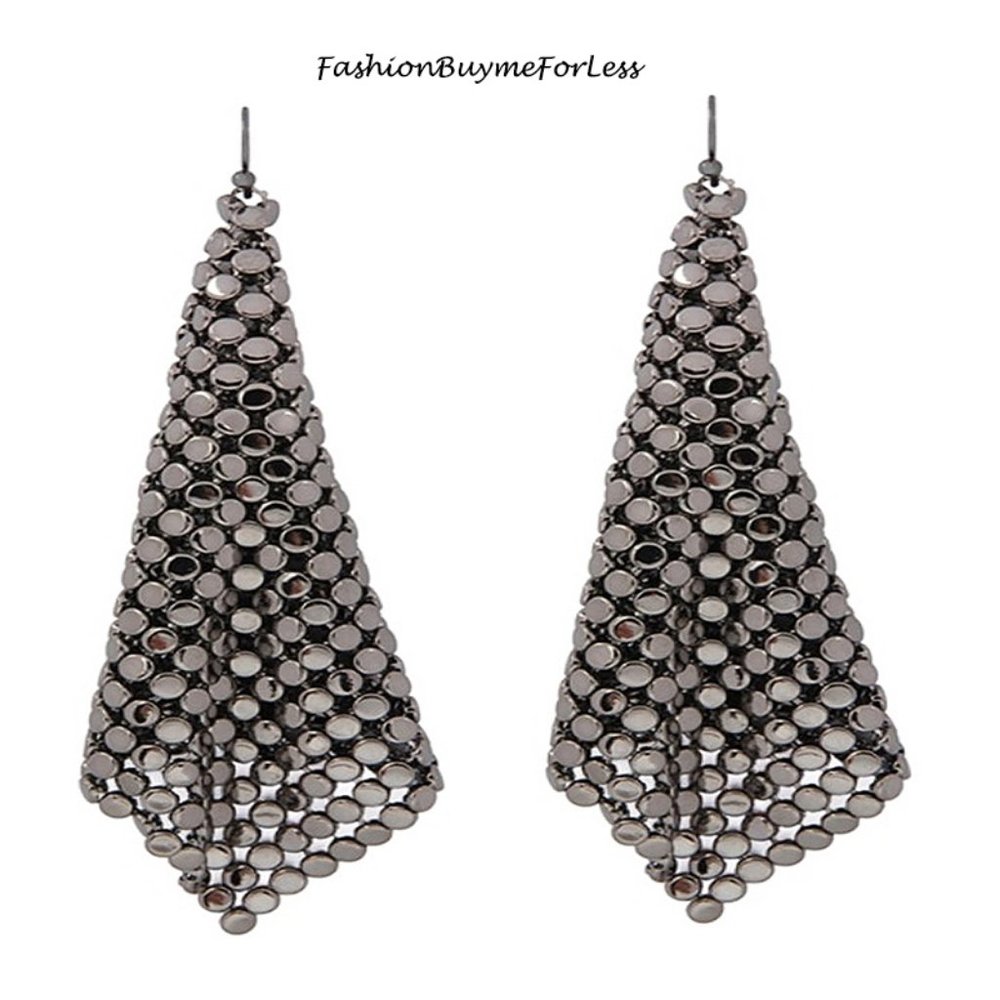 RETRO Hematite Chainmail Sheets Dangling Earrings